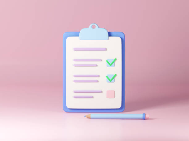 istock Checklist on clipboard paper, 3d render illustration. Notebook with checked tasks. Concept of online survey, exam note, business contract, research form, evaluation document, questionnaire 1333625894