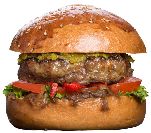 istock Vegan Burger with Plant Based Seitan Meat and Caramelized Onion on White Background for Easy Alpha Mask 1333626567