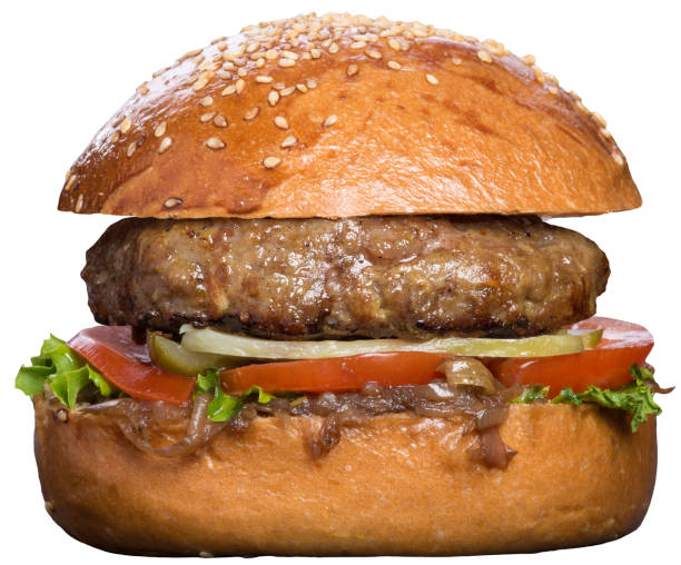 istock Vegan Burger with Plant Based Seitan Meat, Lettuce and Tomato on White Background for Easy Alpha Mask 1333626570