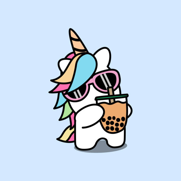 Cute unicorn with bubble tea cartoon, vector illustration Cute unicorn with bubble tea cartoon, vector illustration unicorn logo stock illustrations