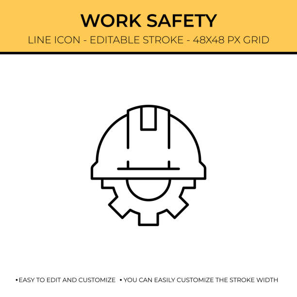 ilustrações, clipart, desenhos animados e ícones de design de ícone da linha de segurança do trabalho - hardhat helmet hat construction