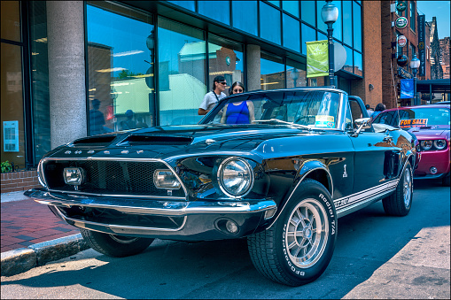 Moncton, New Brunswick, Canada - July 10, 2015  : 1968 Ford Shelby Mustang GT 350 convertible, downtown Moncton during 2015 Atlantic Nationals Automotive Extravaganza, Moncton, NB Canada.