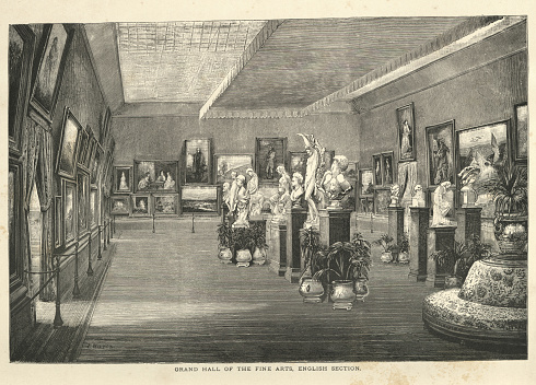 Vintage illustration of Grand Hall of the fine arts, English section at International exhibition, Paris, 1878