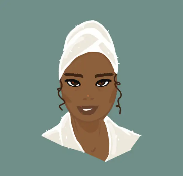 Vector illustration of Beautiful Woman with Dark Skin Portrait - Daily Beauty Routine