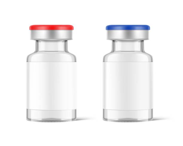 transparent glass bottles for vaccine injections mockup. - viyal stock illustrations