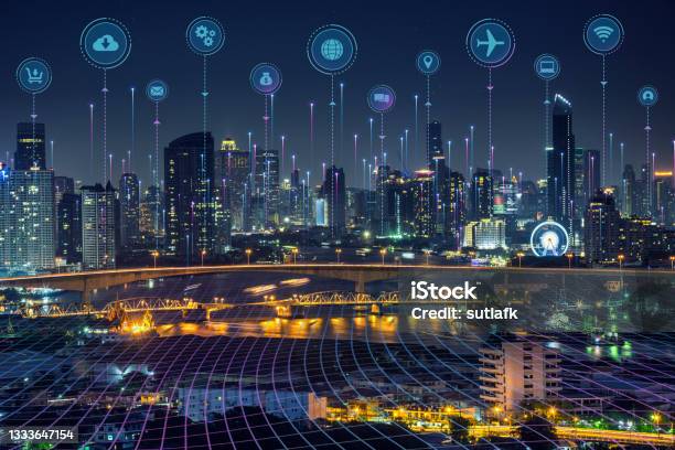 Smart City Dot Point Connect With Gradient Grid Line Internet Of Things Connection Technology Icon Concept Stock Photo - Download Image Now