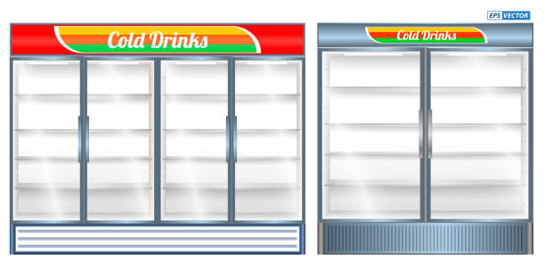 istock set of realistic refrigerator showcase isolated or commercial refrigerator cooling drinks fridge freezer or showcase transparent glass refrigerator. eps vector 1333653332