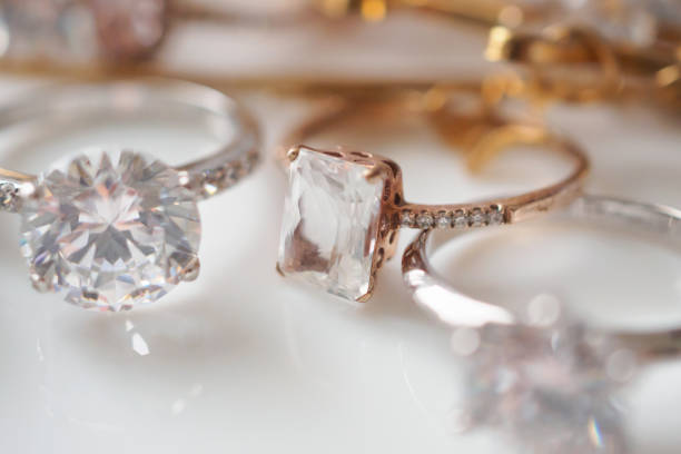 istock Beautiful diamond rings jewelry on white background 1333653967