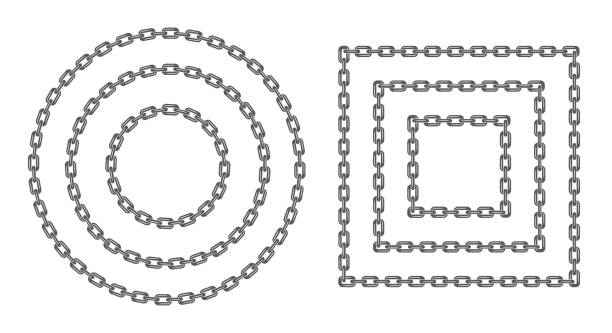 bildbanksillustrationer, clip art samt tecknat material och ikoner med black round and square chain set. flat vector illustration isolated on white - kedja