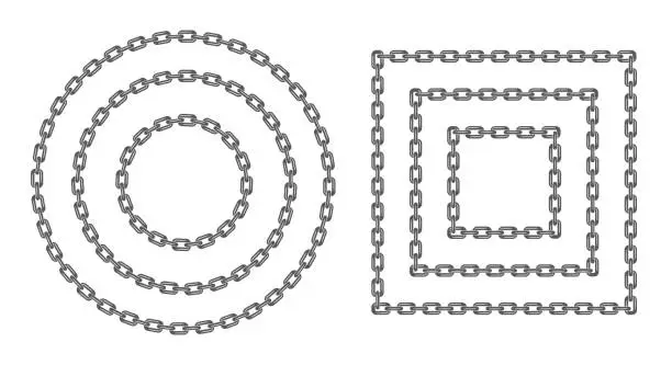 Vector illustration of Black round and square chain set. Flat vector illustration isolated on white
