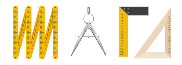 illustrations, cliparts, dessins animés et icônes de outils de mesure. illustration vectorielle 3d - ruler wood instrument of measurement measuring