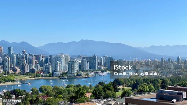 Vancouver Cityscape City View Canada Mountains Sea Summer Sun Stock Photo - Download Image Now