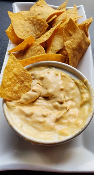 Tortillas and cheese dip stock photo