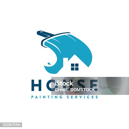 istock Creative Paint brush and negative space house property vector, house painting service vector icon on white background 1333675104