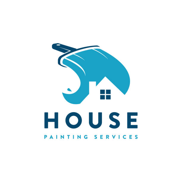 Creative Paint brush and negative space house property vector, house painting service vector icon on white background Creative Paint brush and negative space house property vector, house painting service vector icon on white background painting activity stock illustrations