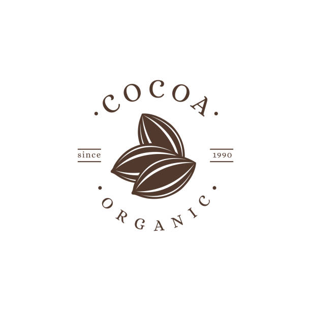 ilustrações de stock, clip art, desenhos animados e ícones de vintage cocoa fruit, cocoa bean, cocoa plant icon vector template on white background - chocolate beans