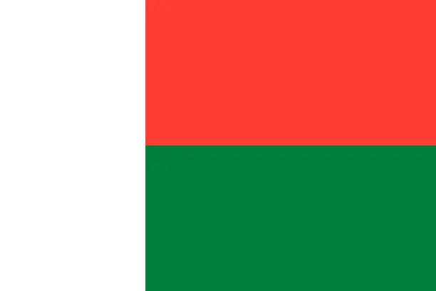 Vector illustration of National flag of Madagascar original size and colors vector illustration, sainan'i Madagasikara or drapeau de Madagasca flag, Republic of Madagascar flag