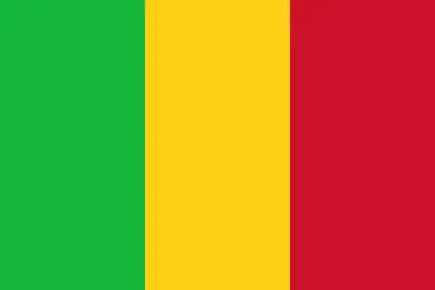 Vector illustration of National flag of Mali original size and colors vector illustration, drapeau du Mali flag, Flag of the Republic of Mali or pan-African colours mali flag