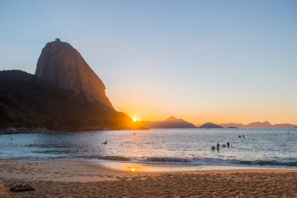 sunrise on the red beach of Urca stock photo