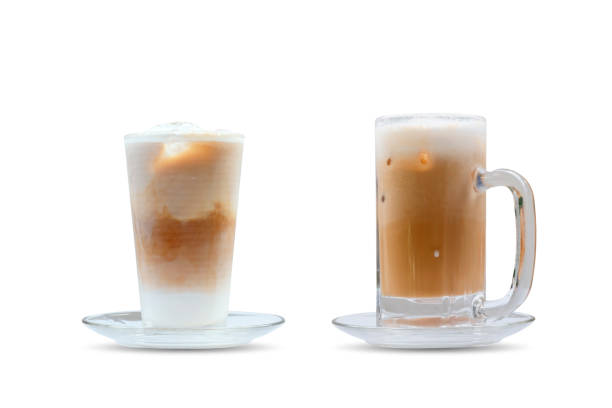 istock Iced coffee with ice in a glass isolated on white background. 1333678087