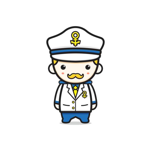 illustrations, cliparts, dessins animés et icônes de mignon capitaine de marine personnage de mer dessin animé illustration. - military rank badge marines