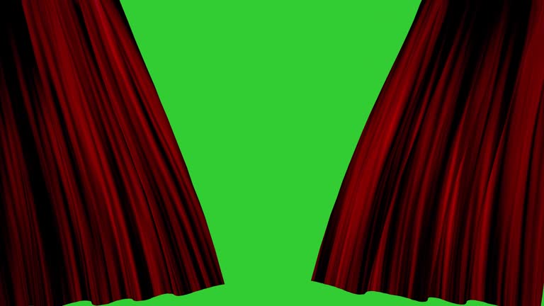 Red curtain opening with green screen background