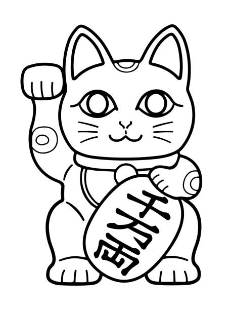 Maneki Neko or the Lucky Cat of Japan vector icon of a Beckoning Cat figure which is believed to bring good luck to the owner maneki neko stock illustrations