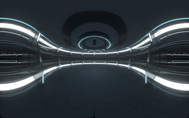 salle vide et spots, rendu 3d. - futuristic indoors inside of abstract photos et images de collection