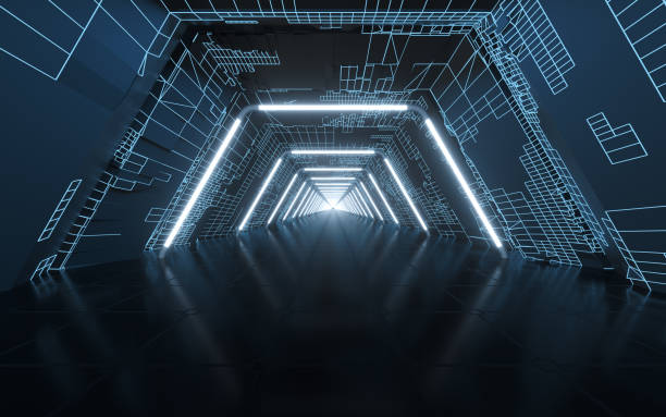 istock Tunnel and neon with blue background, 3d rendering. 1333688466
