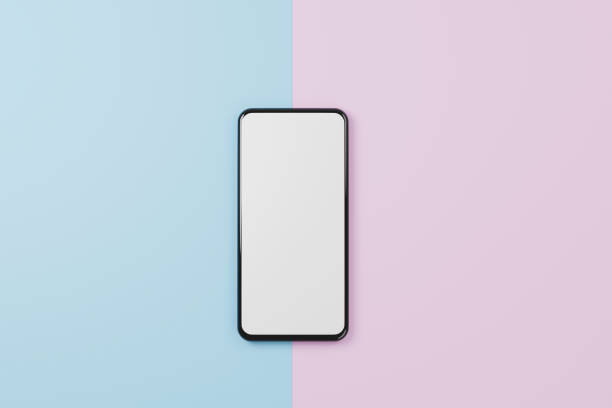 istock Realistic mobile phone or smartphone mockup. Top view of smart phone with blank screen display isolated templates. Clipping path included. 3d illustration 1333691999
