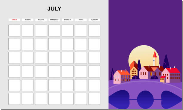 istock Calendar Planner June month. Minimalistic landscape natural backgrounds Summer. Monthly template for diary business. Vector isolated 1333692085