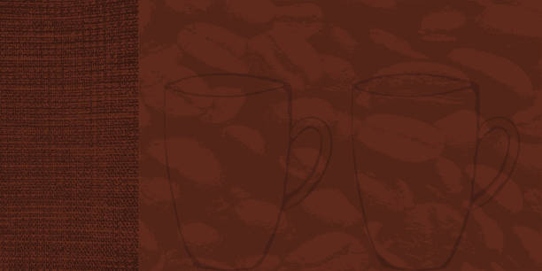 ilustrações de stock, clip art, desenhos animados e ícones de elegant vector texture with a combination of matting and coffee beans in a fashionable brown color. abstract background with the contours of mugs. coffee shade. a luxury template for your design. - backgrounds paper bag brown background striped