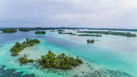 Aerial view of a marine park and World Heritage site in the Solomon Islands.