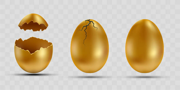 Set Of Golden Eggs With Broken Shells Stock Illustration - Download Image  Now - Egg - Food, Gold Colored, Gold - Metal - iStock