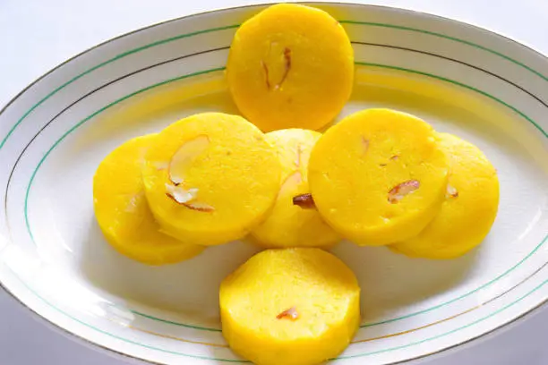 Photo of Closeup of malai peda/pedha, a traditional Indian sweet