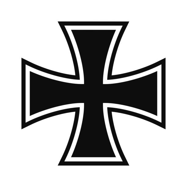 deutsches stil eisenkriegskreuz schwarze silhouette ikone - deutsches wappen stock-grafiken, -clipart, -cartoons und -symbole