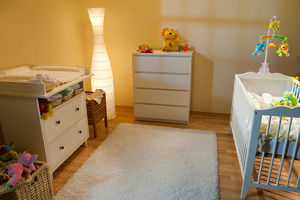 Lovely Nursery Room At Night stock photo