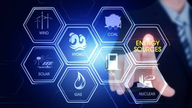 Energy Resources Hexagonal Touch Screen Concept stock photo