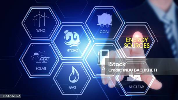 Energy Resources Hexagonal Touch Screen Concept Stock Photo - Download Image Now - Fuel and Power Generation, Origins, Geothermal Power Station