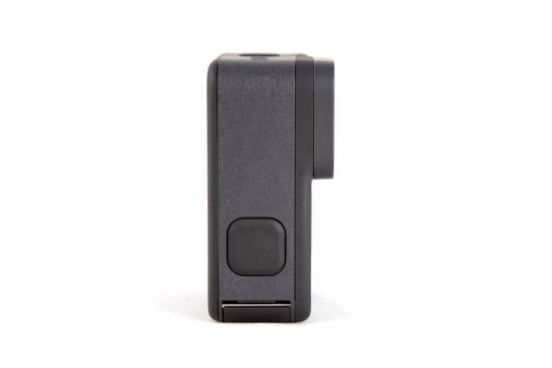 istock New 4K action camera in black color. Isolated white background 1333703512