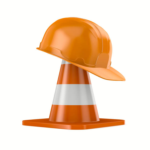 istock orange hard hat and traffic cone on white background. Isolated 3d illustration 1333704634