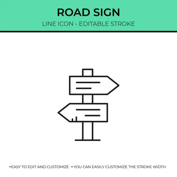 Vector illustration of Road Sign Single Line Icon