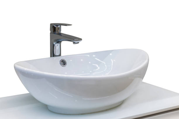 istock Modern white sink with a faucet. Isolated on white. 1333705526