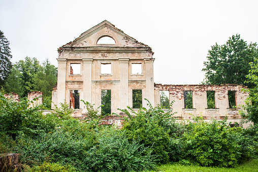 Ruins of Vecmoku manor in summer day, Latvia.