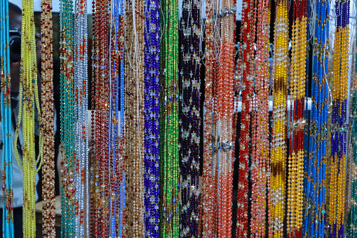 Beautifully crafted hand beads in brightly colored shades used as ornaments or dressing accessories