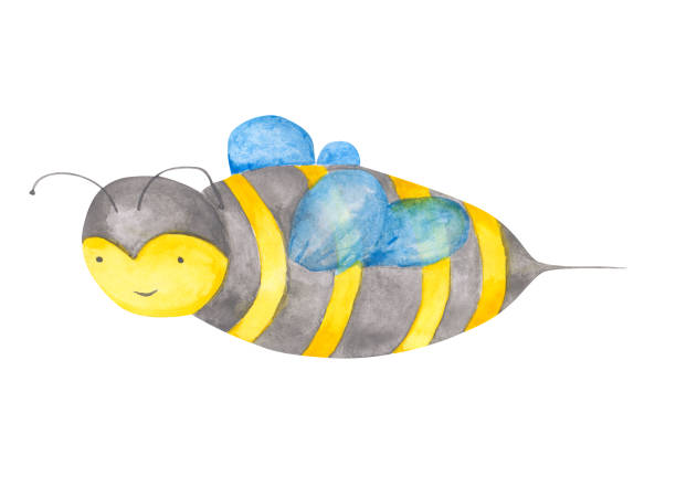 Watercolor honey bee isolated on a white background. Hand-drawn flying insect illustration. Bumblebee clipart. Colorful bee character. Cute single animal. Happy bee poster. Watercolor honey bee isolated on a white background. Hand-drawn insect illustration. Bumblebee clipart. Colorful bee character. Cute single animal. Happy bee poster. ant clipart pictures stock illustrations