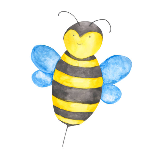 akwarela pszczoła miodna izolowana na białym tle. ręcznie rysowana ilustracja owadów. kolorowy klipart trzmiela. uśmiechnięta postać pszczoły. słodkie pojedyncze zwierzę. szczęśliwy plakat pszczeli. - ant comedian stock illustrations