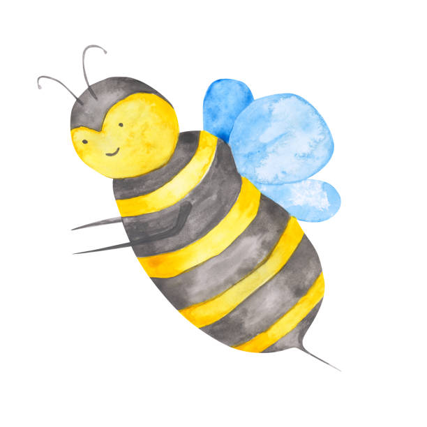 Watercolor honey bee isolated on a white background. Hand-drawn insect illustration. Bumblebee clipart. Colorful bee character. Cute single animal. Happy bee poster. Watercolor honey bee isolated on a white background. Hand-drawn insect illustration. Bumblebee clipart. Colorful bee character. Cute single animal. Happy bee poster. ant clipart pictures stock illustrations