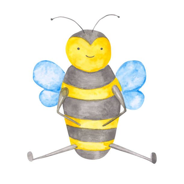 Watercolor honey bee isolated on a white background. Hand-drawn insect illustration. Bumblebee clipart. Colorful sitting bee character. Cute single animal. Happy bee poster. Watercolor honey bee isolated on a white background. Hand-drawn insect illustration. Bumblebee clipart. Colorful sitting bee character. Cute single animal. Happy bee poster. ant clipart pictures stock illustrations