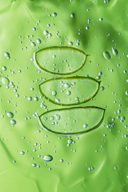 istock Aloe vera slice texture with gel on blue background. 1333718263